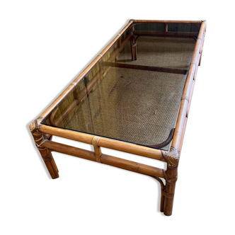 Grande table basse bambou et verre fumé