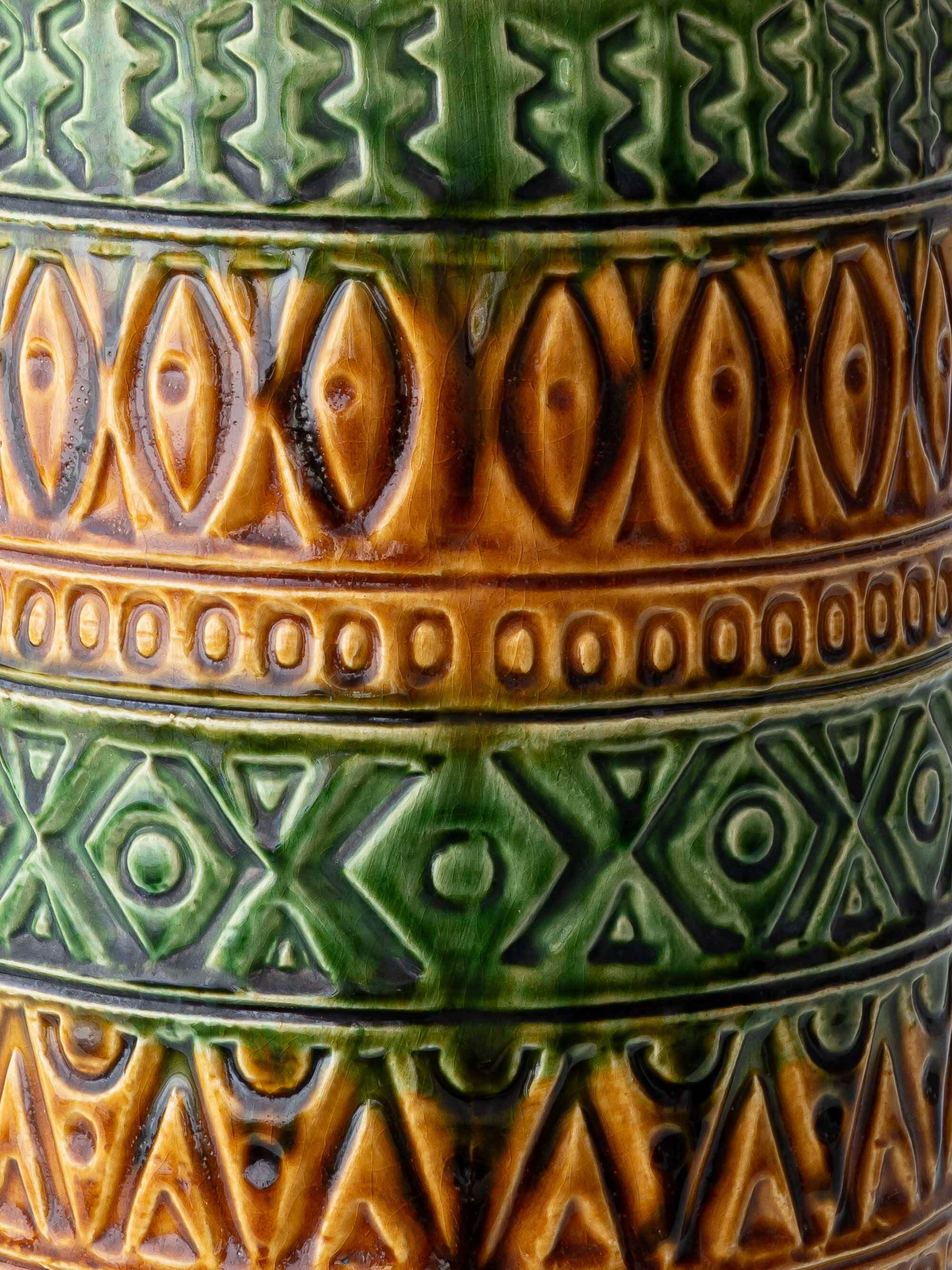 Lampe de table en céramique de style Bitossi des années 1960, émail vert ocre.