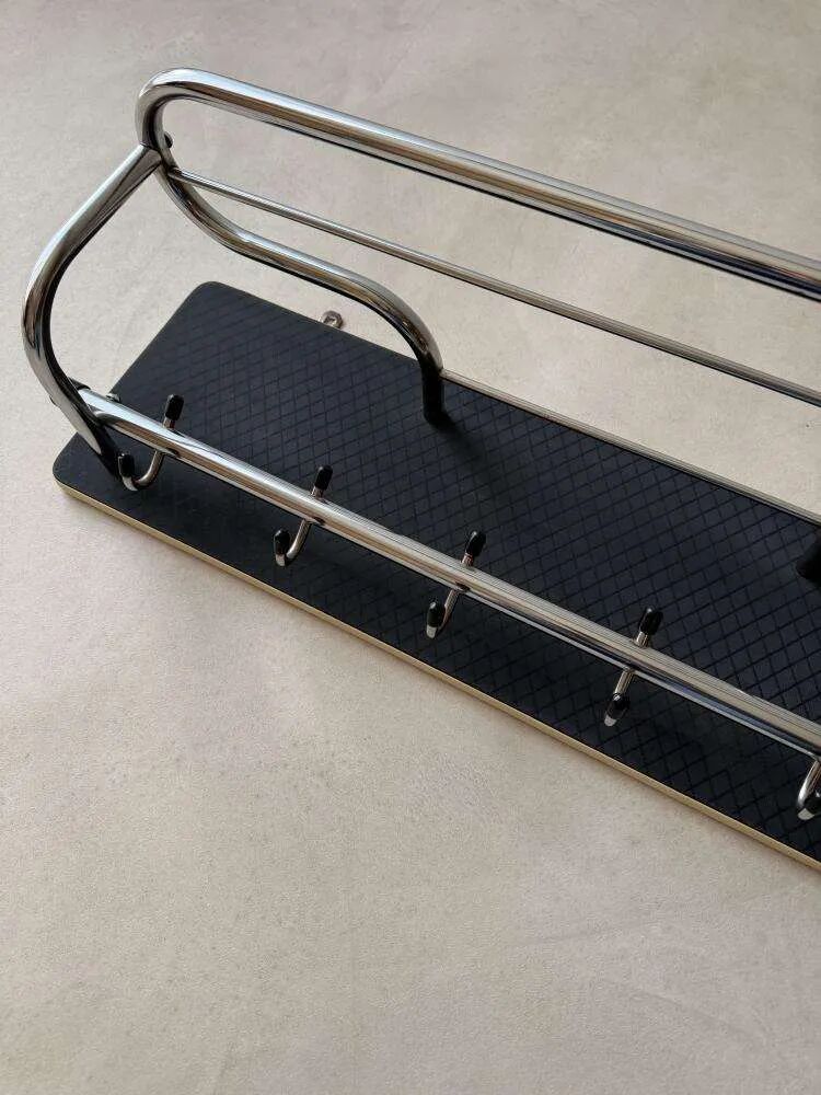 Vintage coat rack 1960s chrome black wall rack