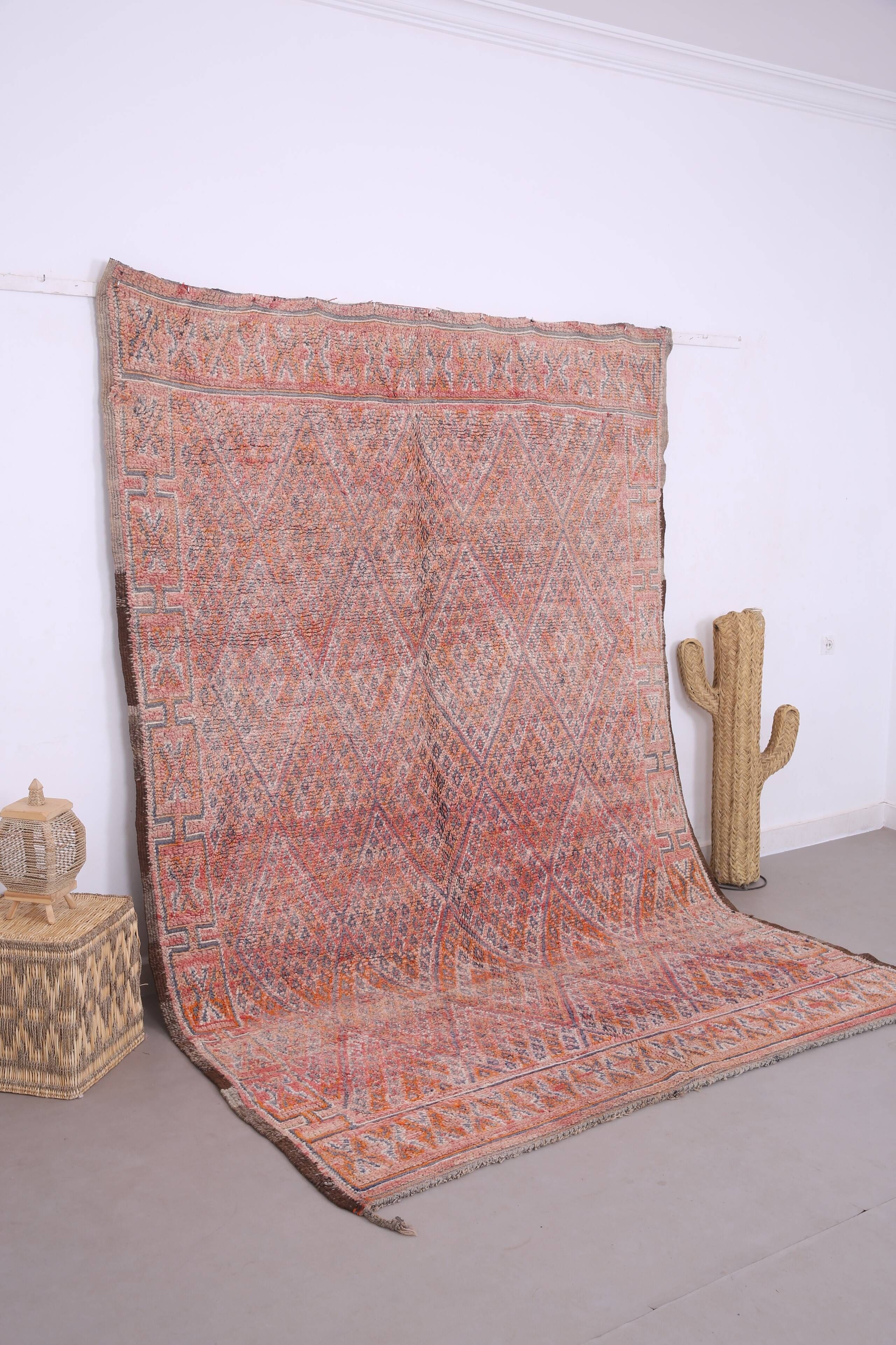 Tapis marocain vintage rose 205 x 303 cm, tapis en laine berbère, tapis berbère boho