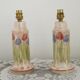 Set of 2 Hand-Painted Jersey Pottery Tulip Design Table / Bedside Lamps