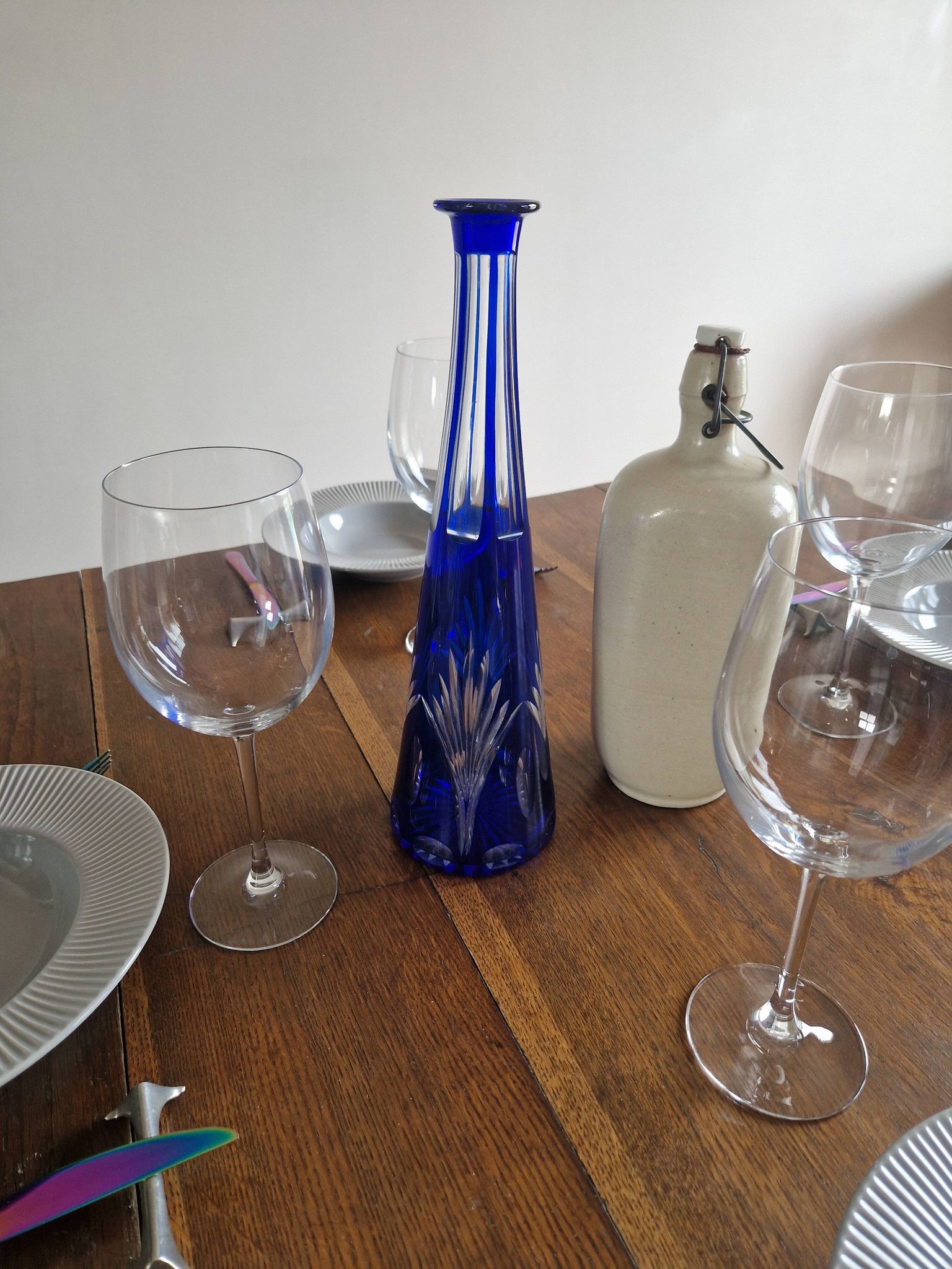 Vintage blue cut crystal bud vase - bohemian craft charm