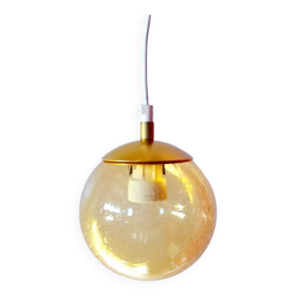 Bubbled amber glass pendant light