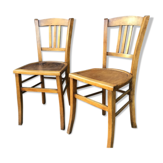 Lot de 2 chaises de bistrot bois 1950