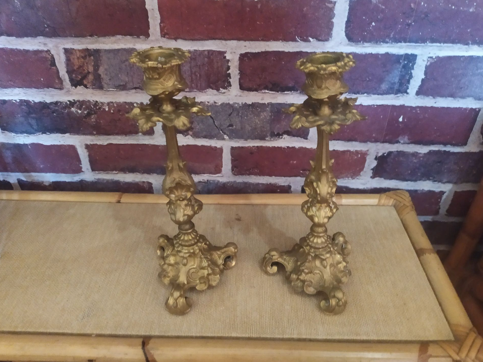 Pair of gilded bronze candle holders