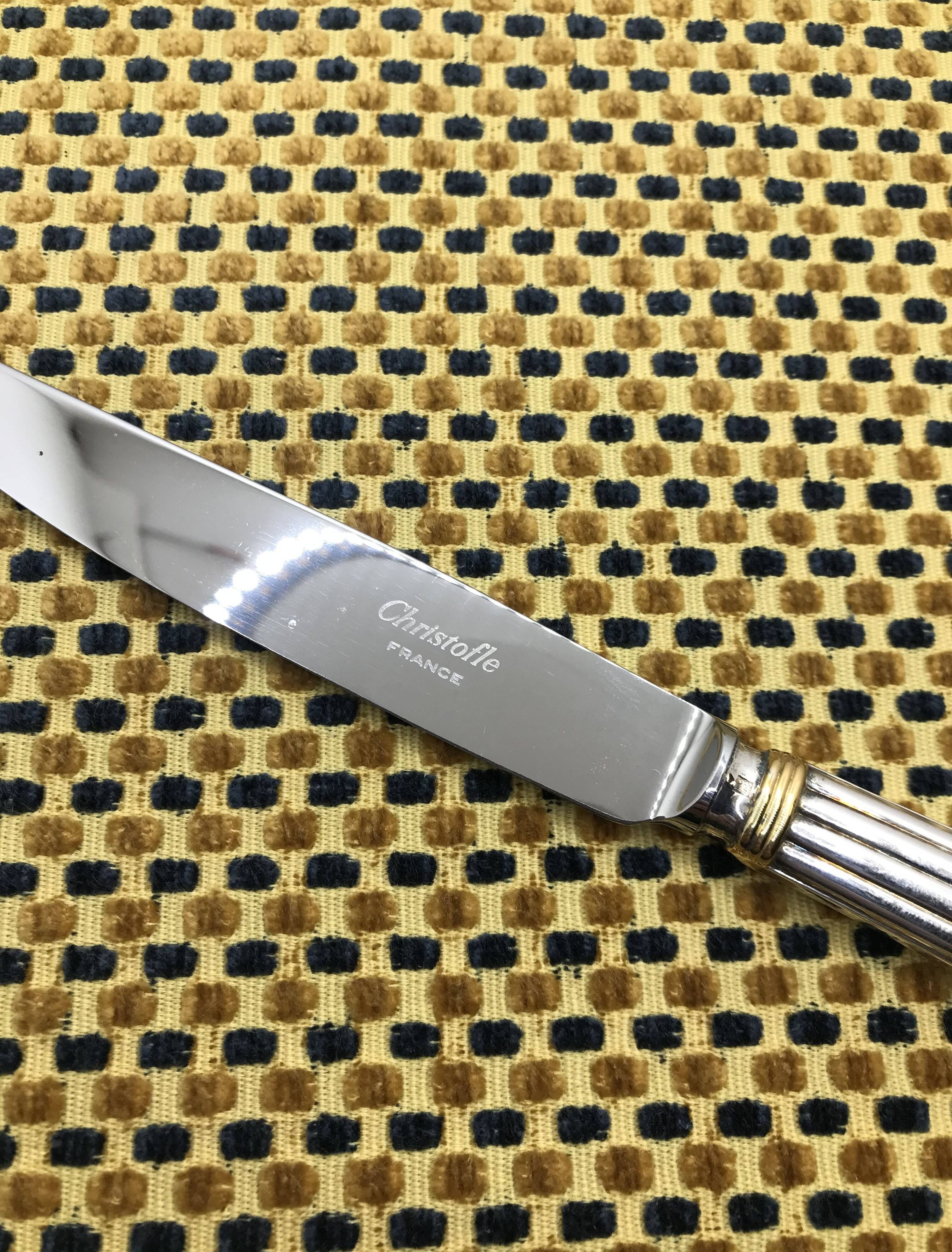 Small silver-plated Christofle knife, Aria model with gold rings