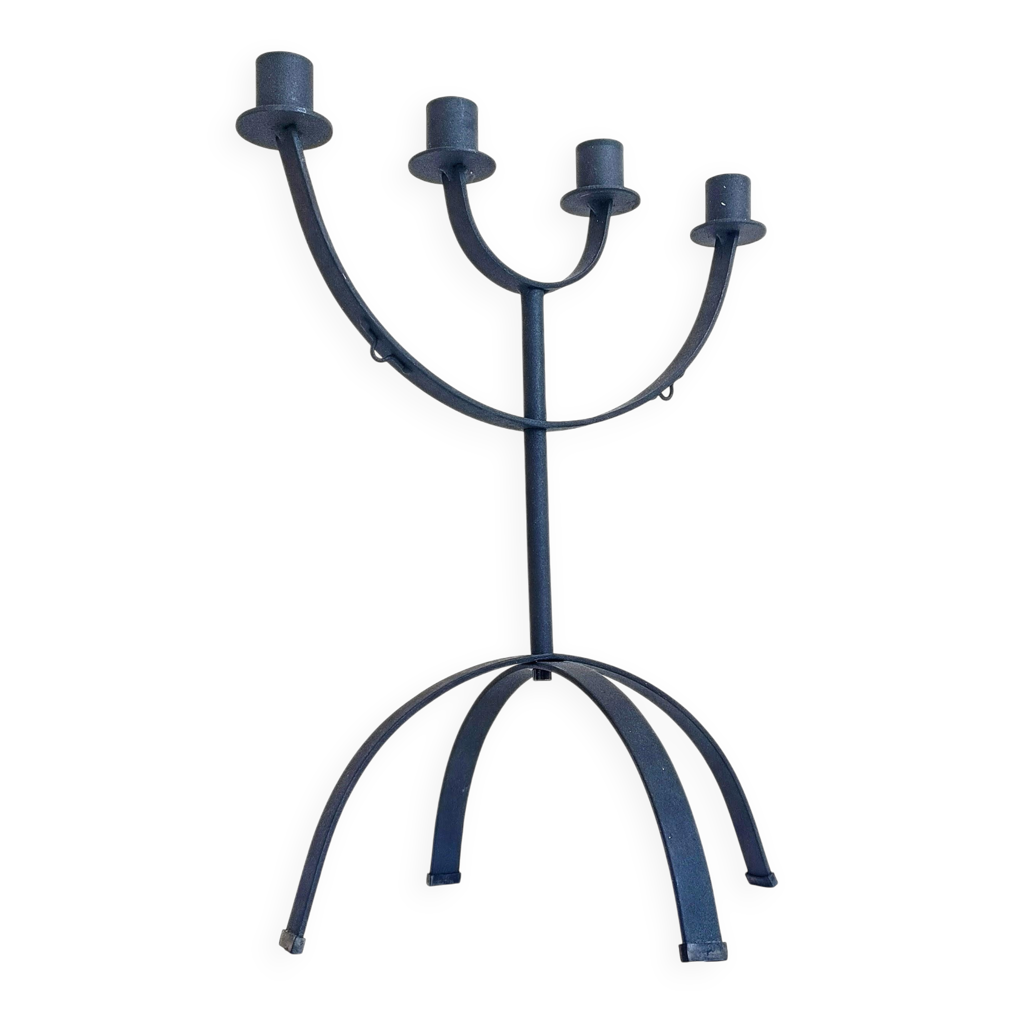 Mid-Century Minimalistic Black Wrought Iron Menorah Candelabra
