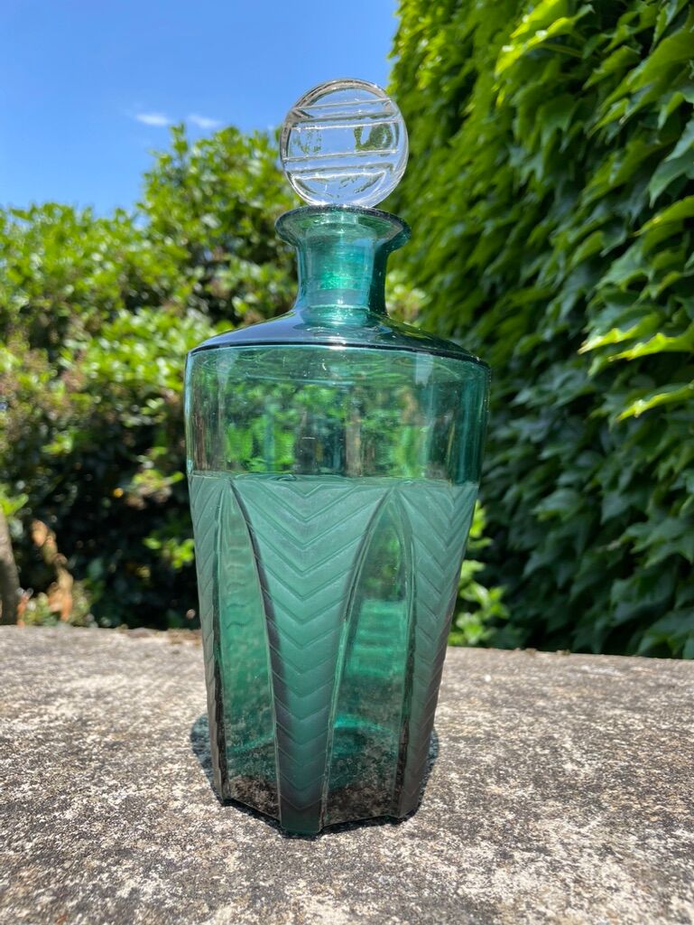 Carafe Art déco bleu turquoise