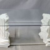 Glass top table with Greek column base