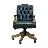 English chesterfield office armchair in green leather from the 1980s