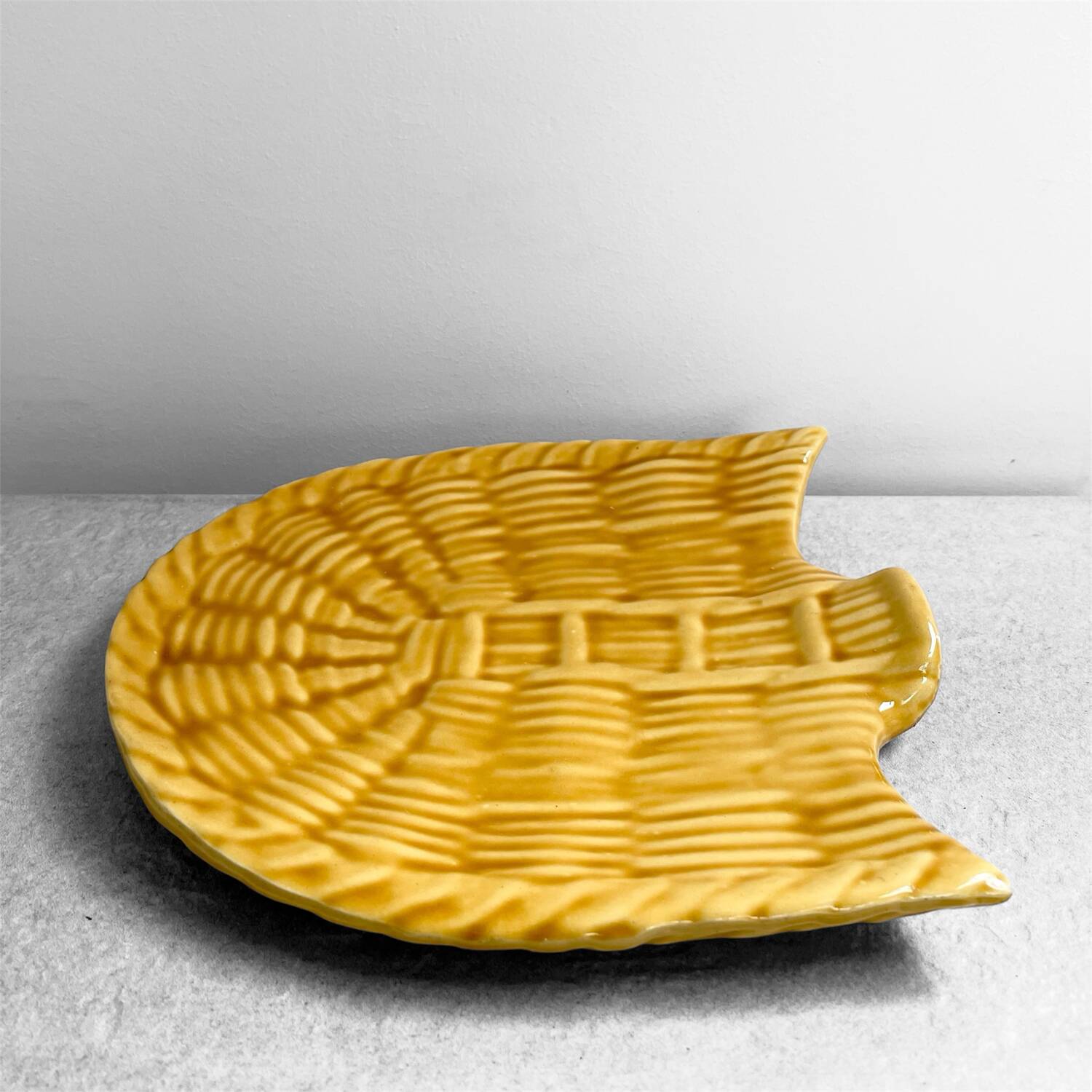 Vintage glazed ceramic dish – Sun yellow shade – 1960s