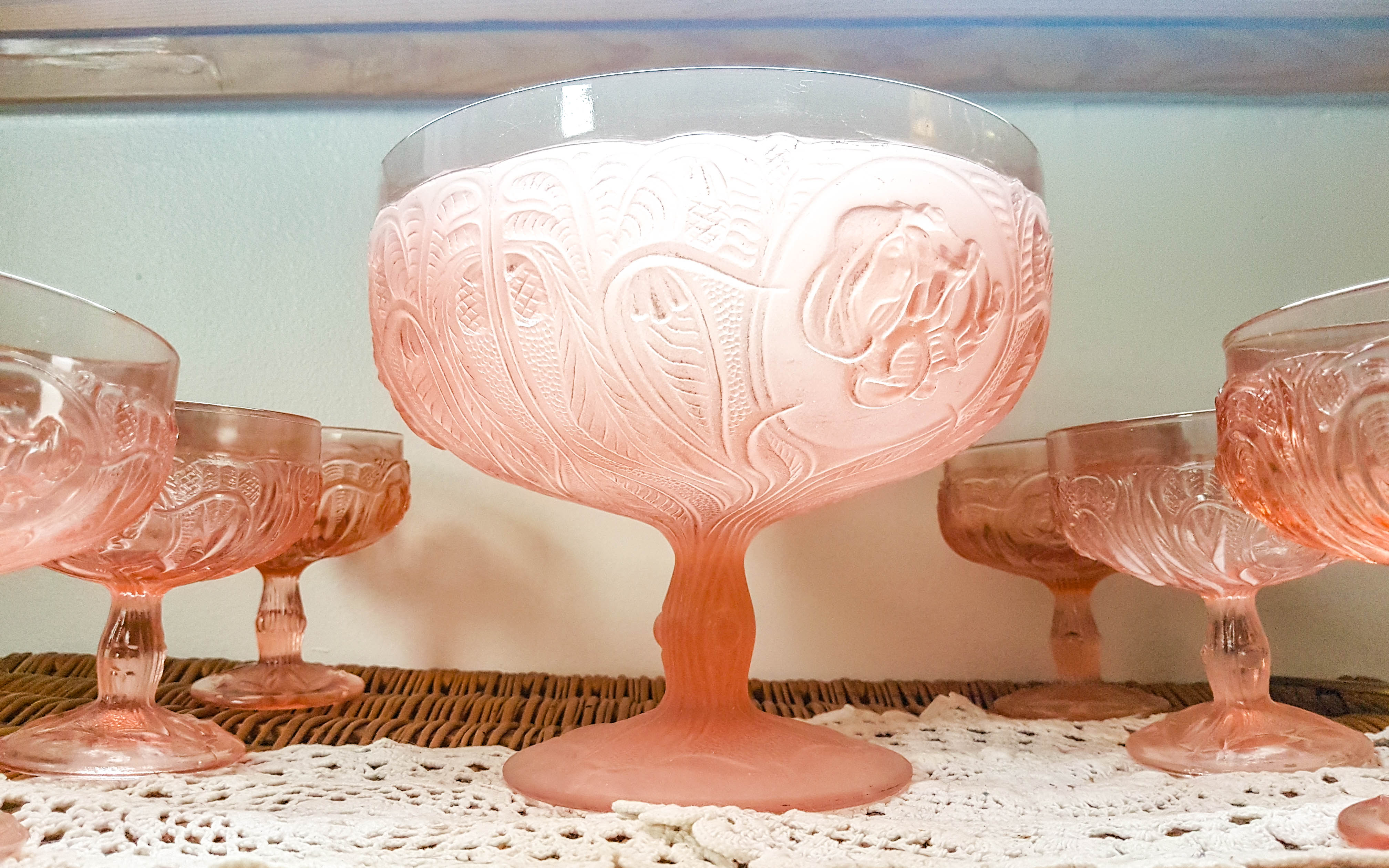 Pink Dessert Service Old Pink Glass Ice cream cups Pink Dish Cup