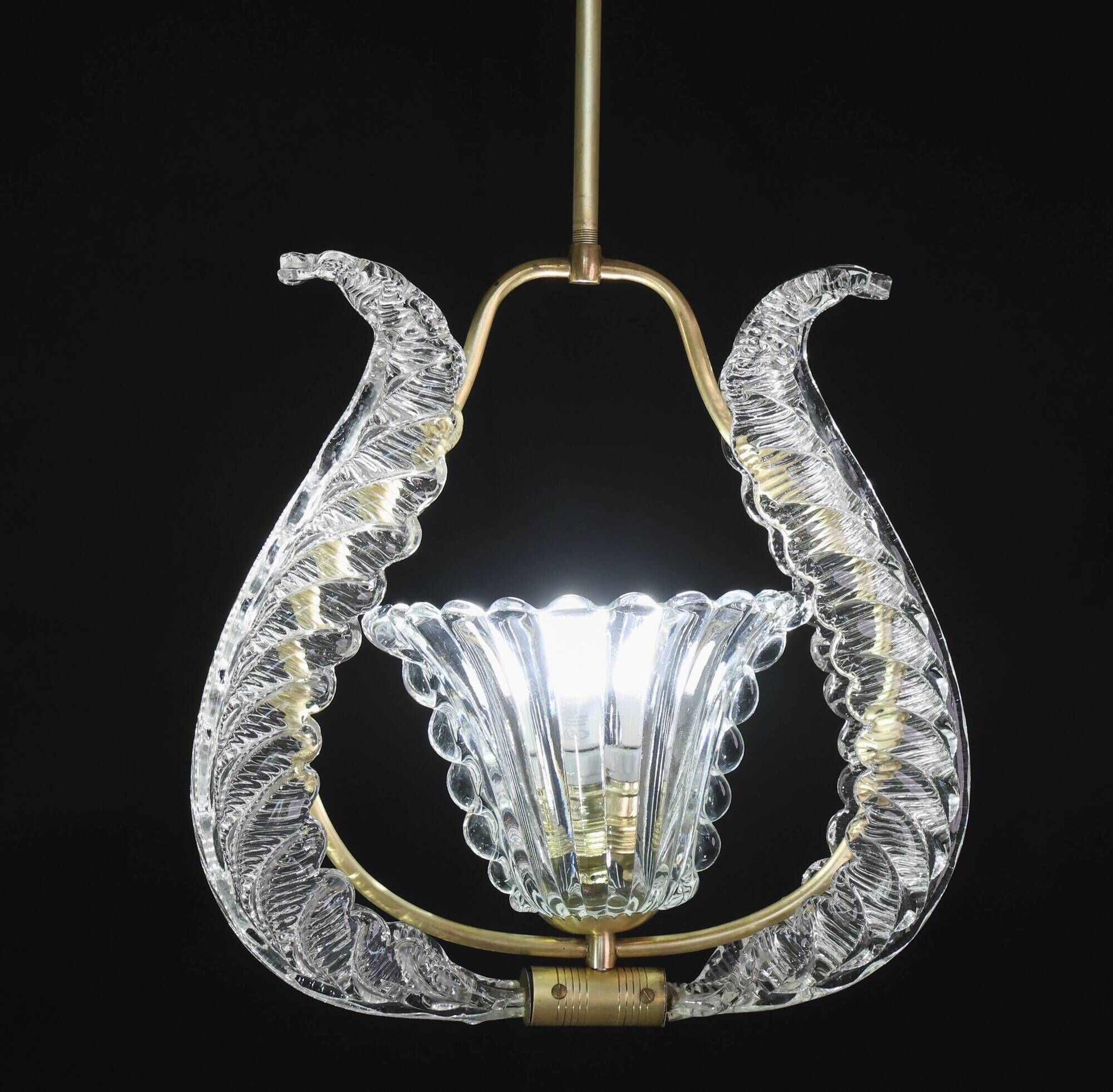 Charming Murano Glass Art Deco Pendant Chandelier by Ercole Barovier, 1940s