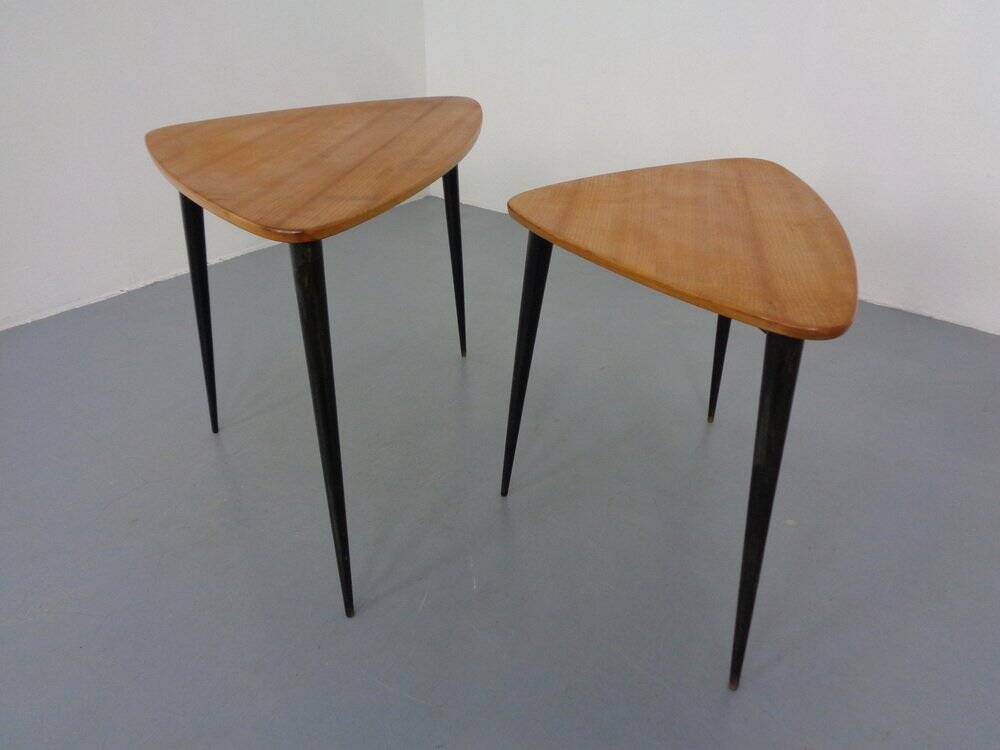Mid-Century Triangular Birch Side Tables, 1960s, Set of 2