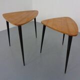 Mid-Century Triangular Birch Side Tables, 1960s, Set of 2
