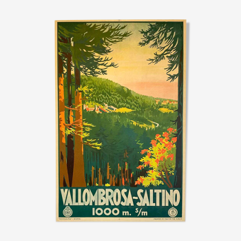 Affiche original chemin de Fer Vallombrosa-Saltino 1000m 1930 - Petit Format - On linen