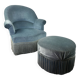 Blue toad armchair and its footrest