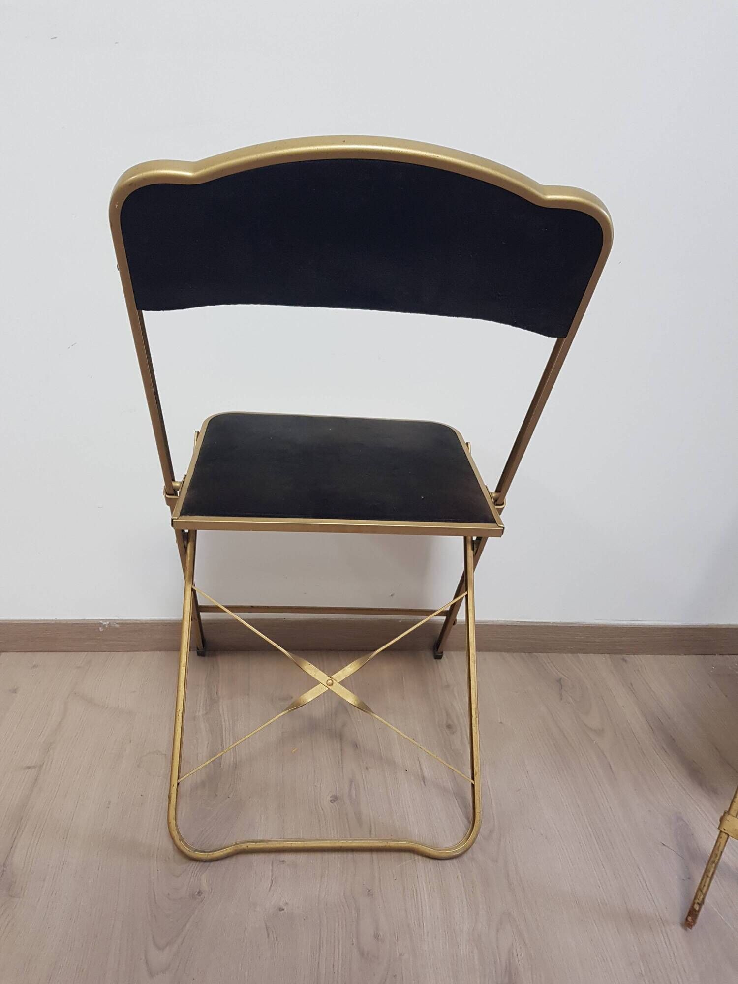 Set of 4 opera theater folding chairs from the 70s two-tone velvet brass