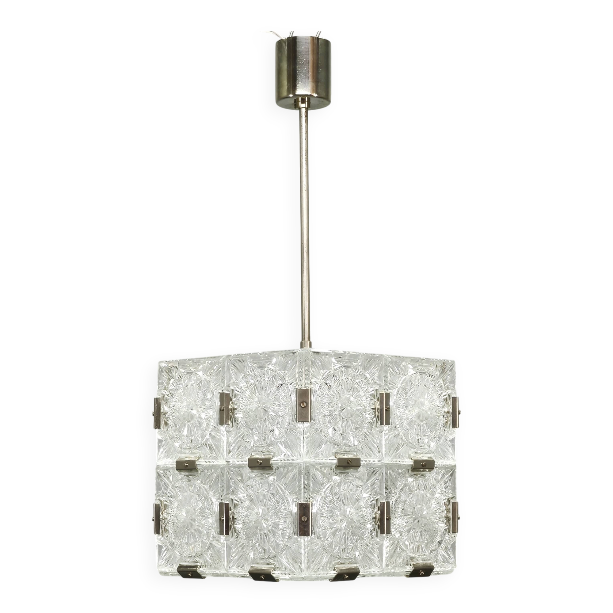 1970s Kamenicky Senov Czech Crystal Glass and Chrome Pendant Light