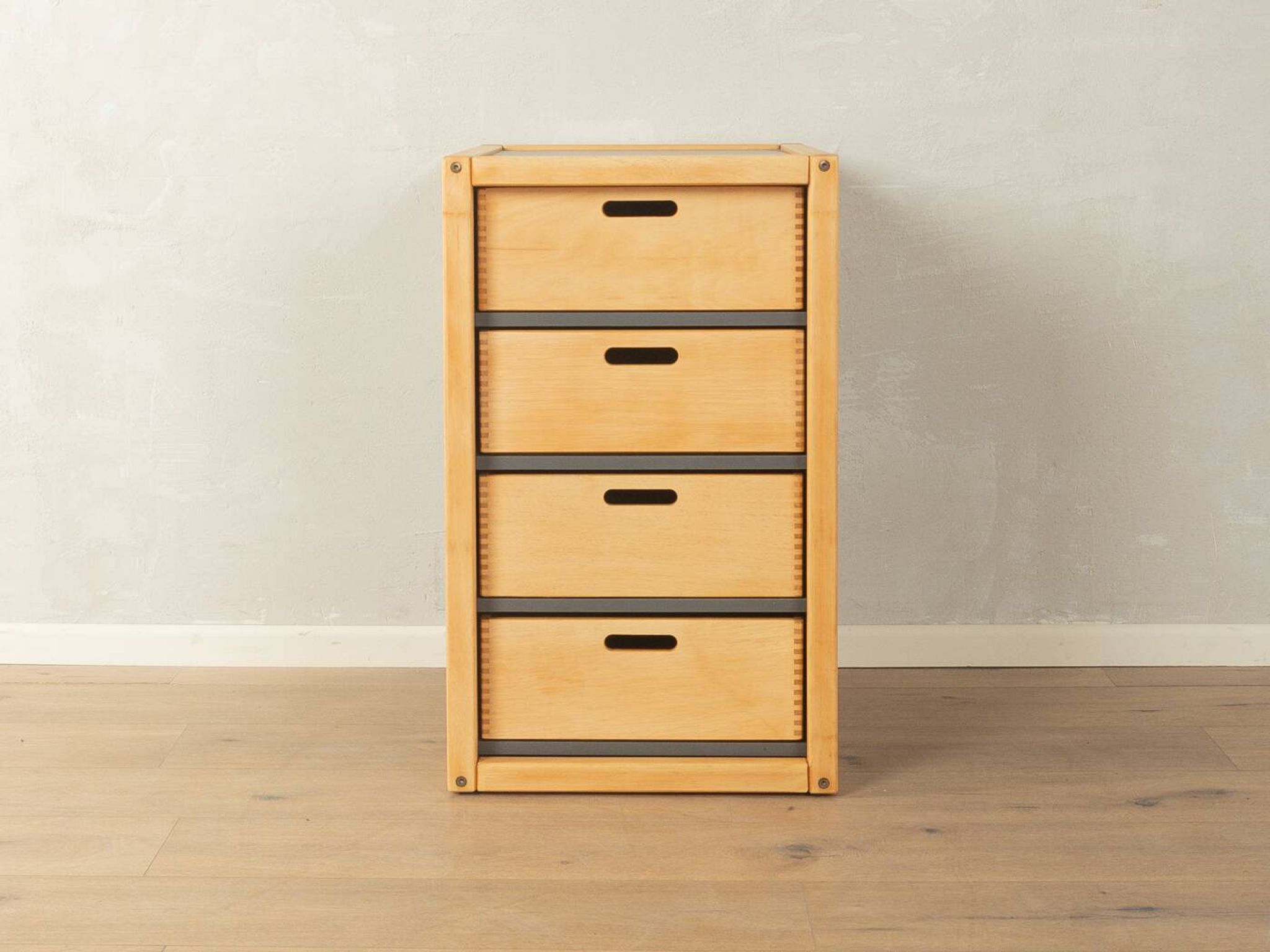 Commode Flötotto, années 1970, hêtre, HPL gris, 4 tiroirs