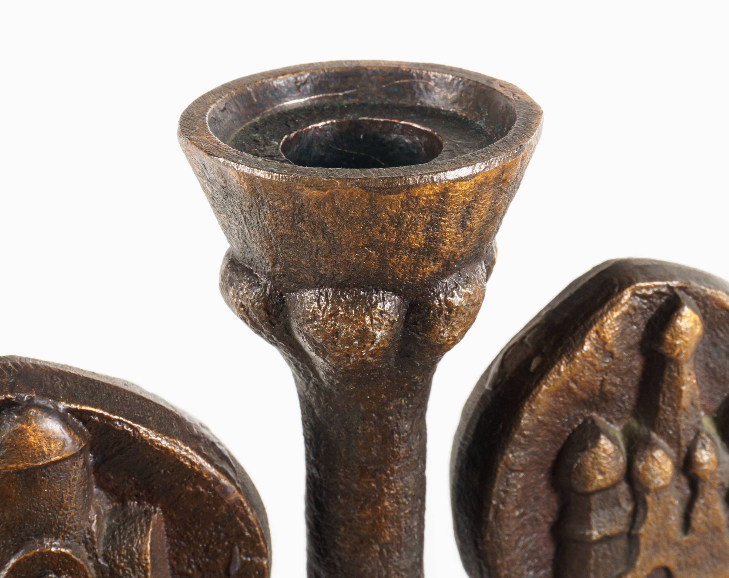 Vintage 1970s Brutalist Orthodox Christian Bronzed Tree-Shaped Candlestick