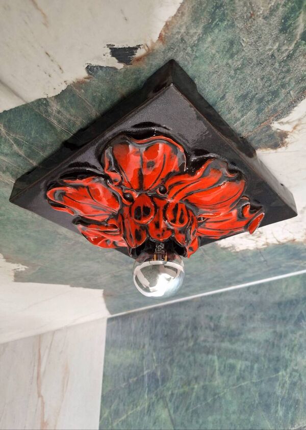 Applique murale fleur céramique, plafonnier vintage, lampe ancienne