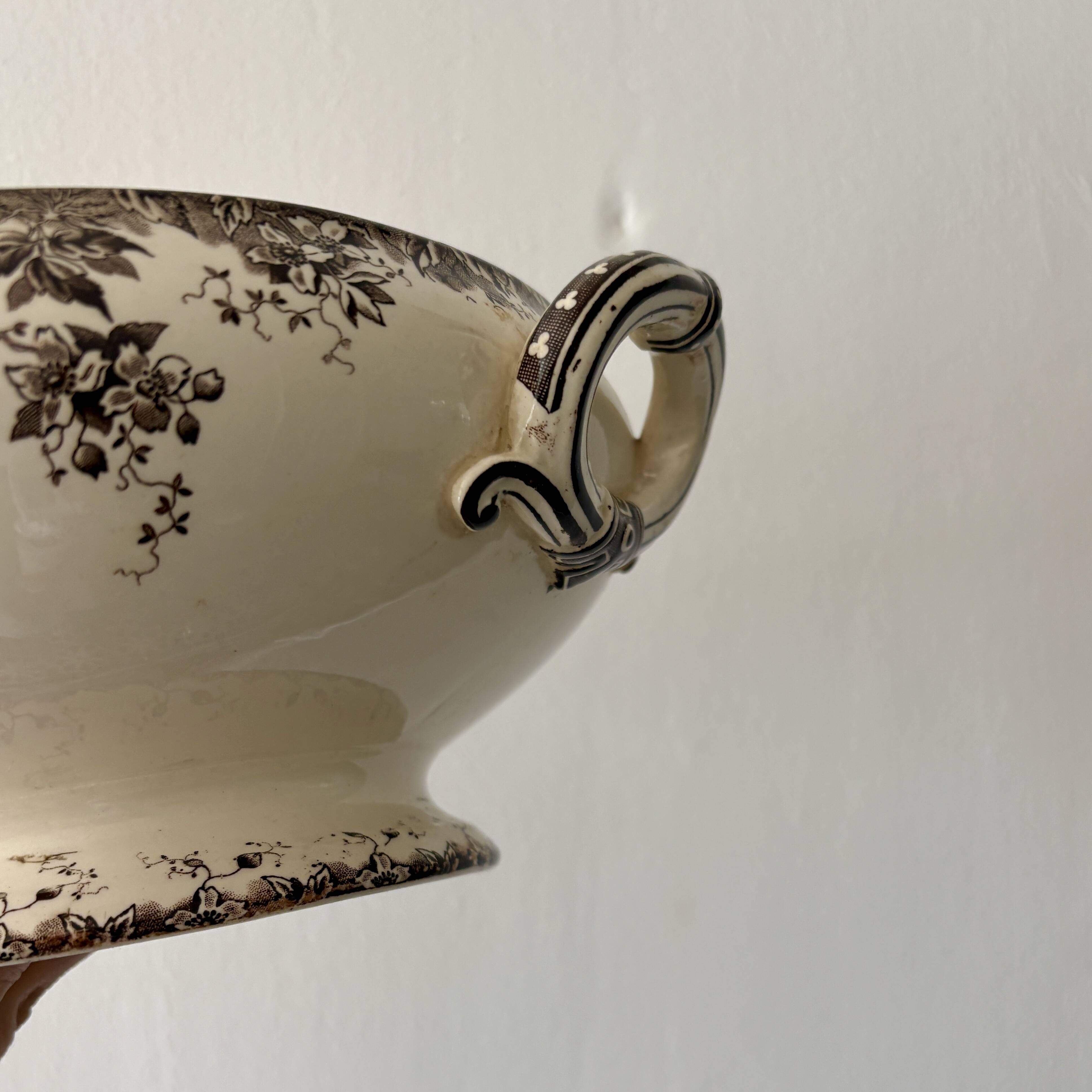 Antique ironstone soup tureen, Aplhand model from Sarreguemines