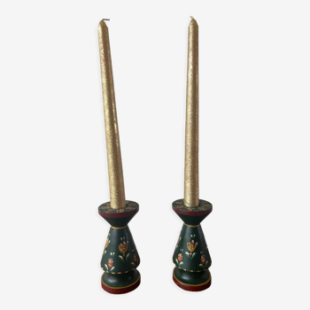 Hand-painted wooden candlesticks
