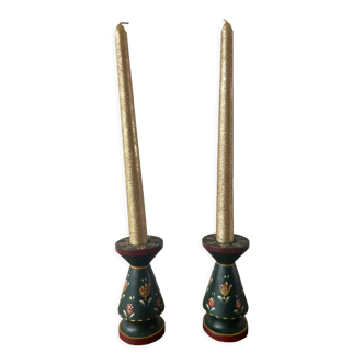 Hand-painted wooden candlesticks