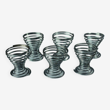 6 stainless steel spiral egg cups, vintage from the 1970s