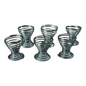 6 stainless steel spiral egg cups, vintage from the 1970s