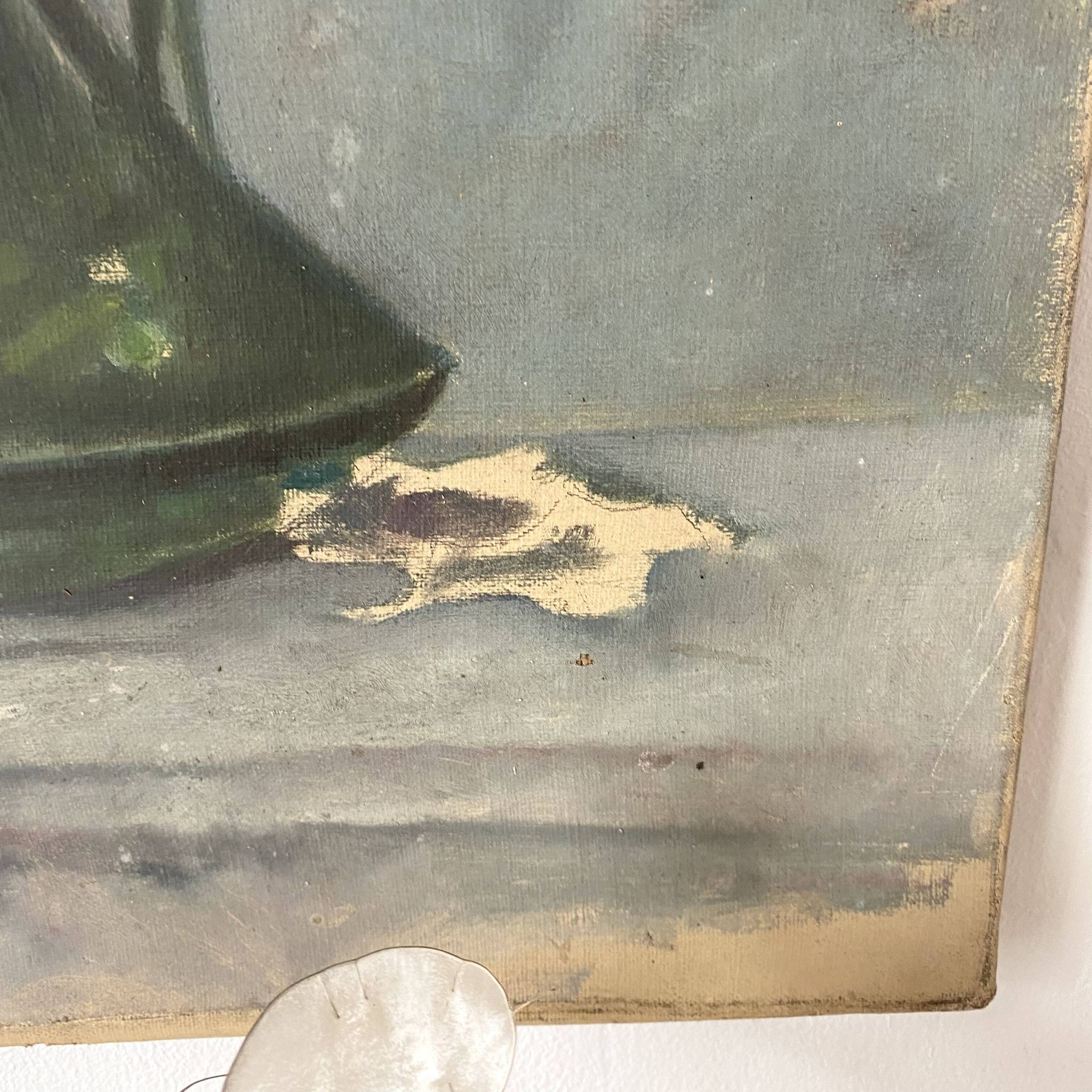 Old painting of a bouquet of poppies, canvas on a flower frame