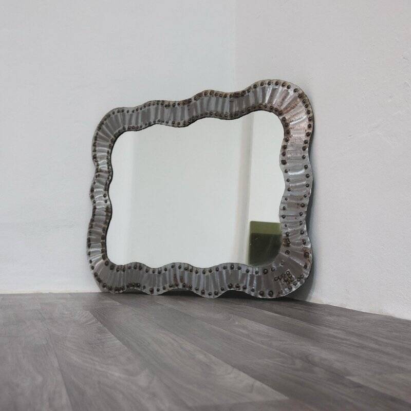 Brutalist Studded Metal Wall Mirror, 1960s