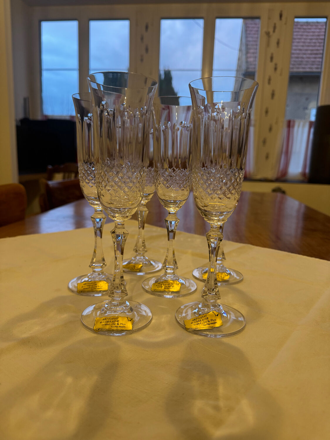Set of 6 crystal champagne glasses, 1960s.