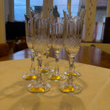 Set of 6 crystal champagne glasses, 1960s.