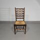Ensemble de 4 chaises de salle à manger en chêne, rustiques, de ferme, à dossier en échelle avec sièges en jonc, années 1960