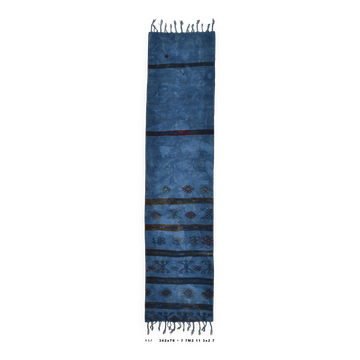 Blue Black Antique Turkish Runner Rug, 79x342Cm