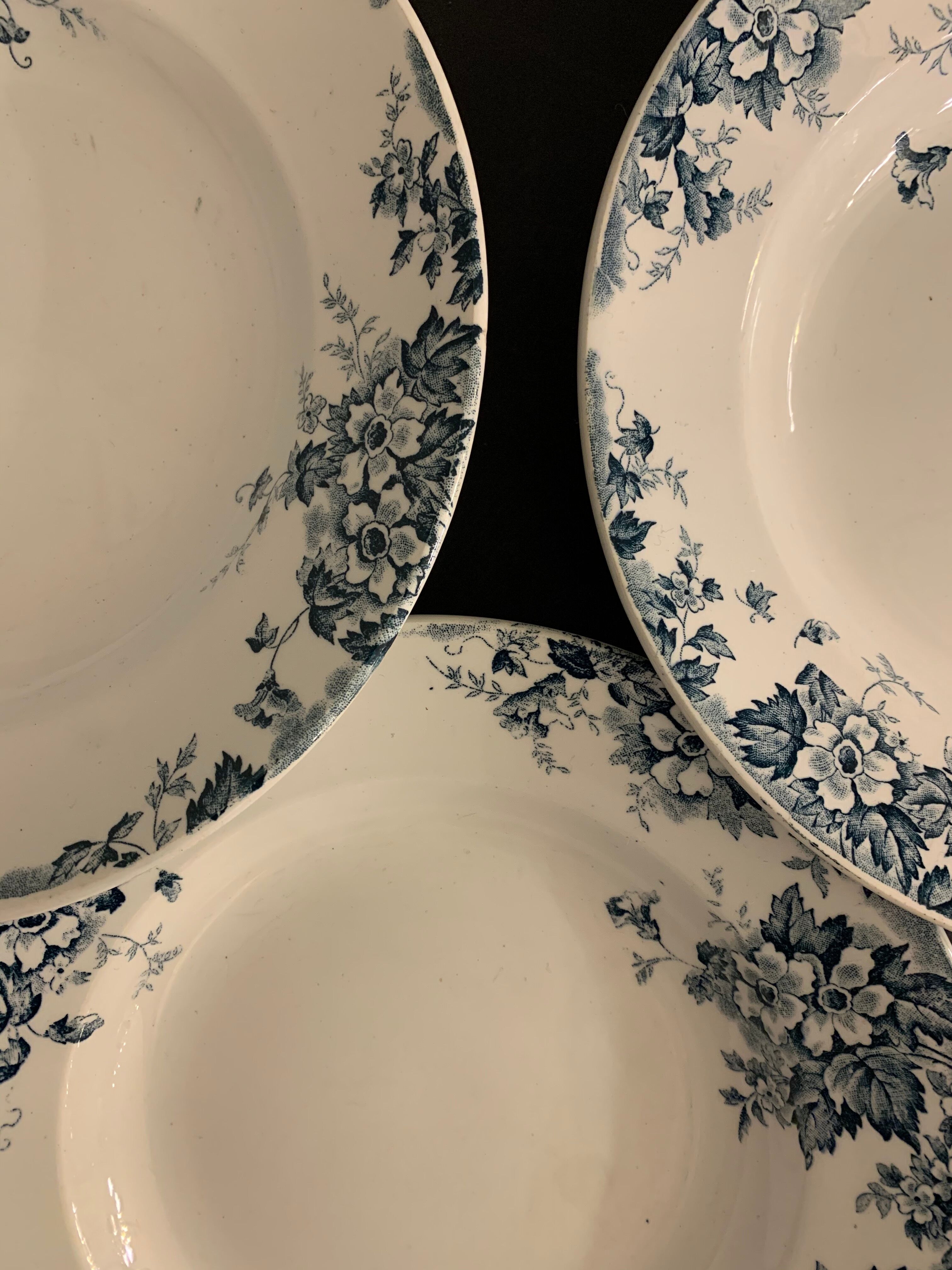 3 marie Louise blue hollow plates made of Saint Amand earthenware