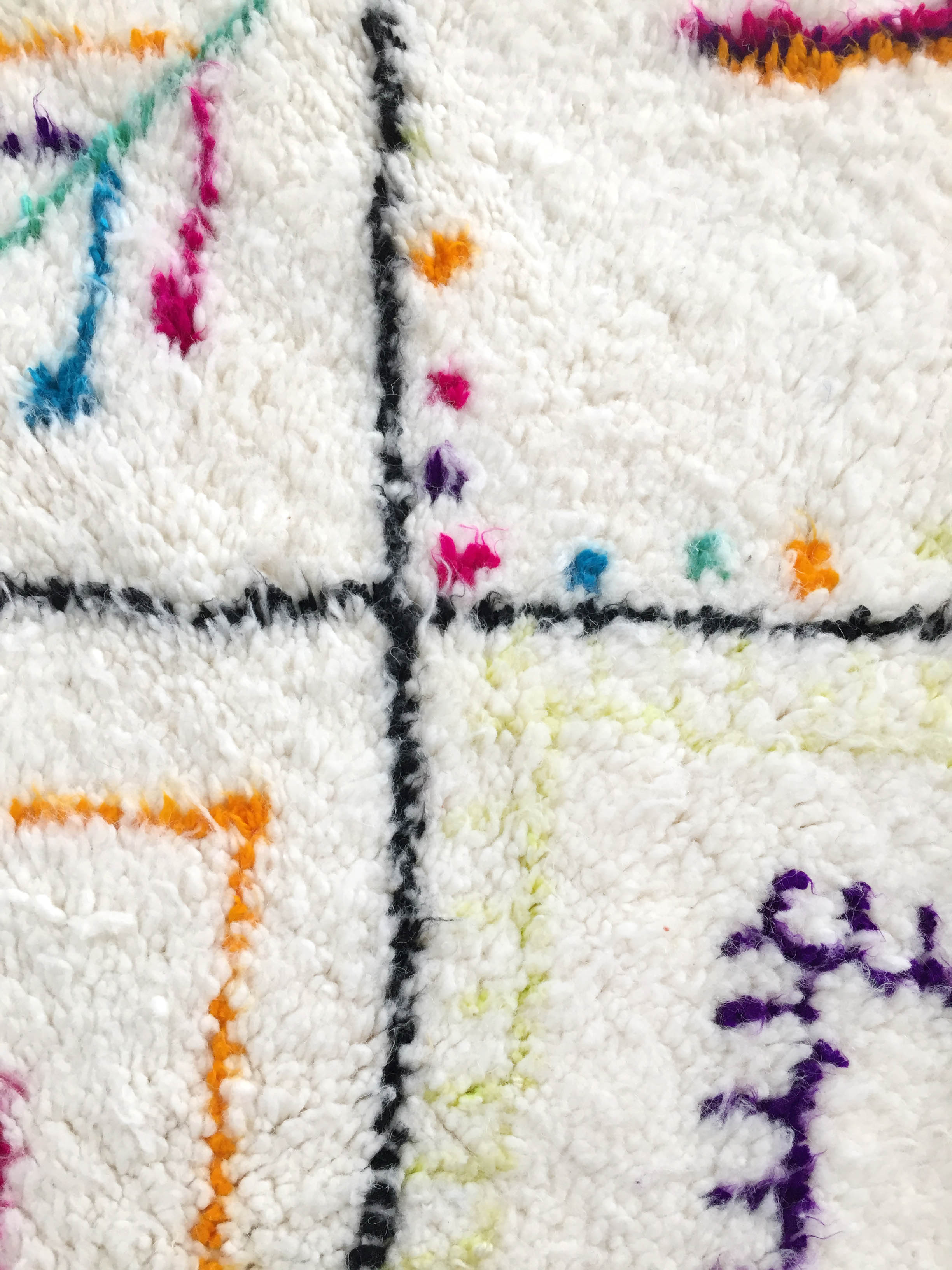 Moroccan Berber carpet azilal ecru with black diamonds and colorful patterns 255x159cm