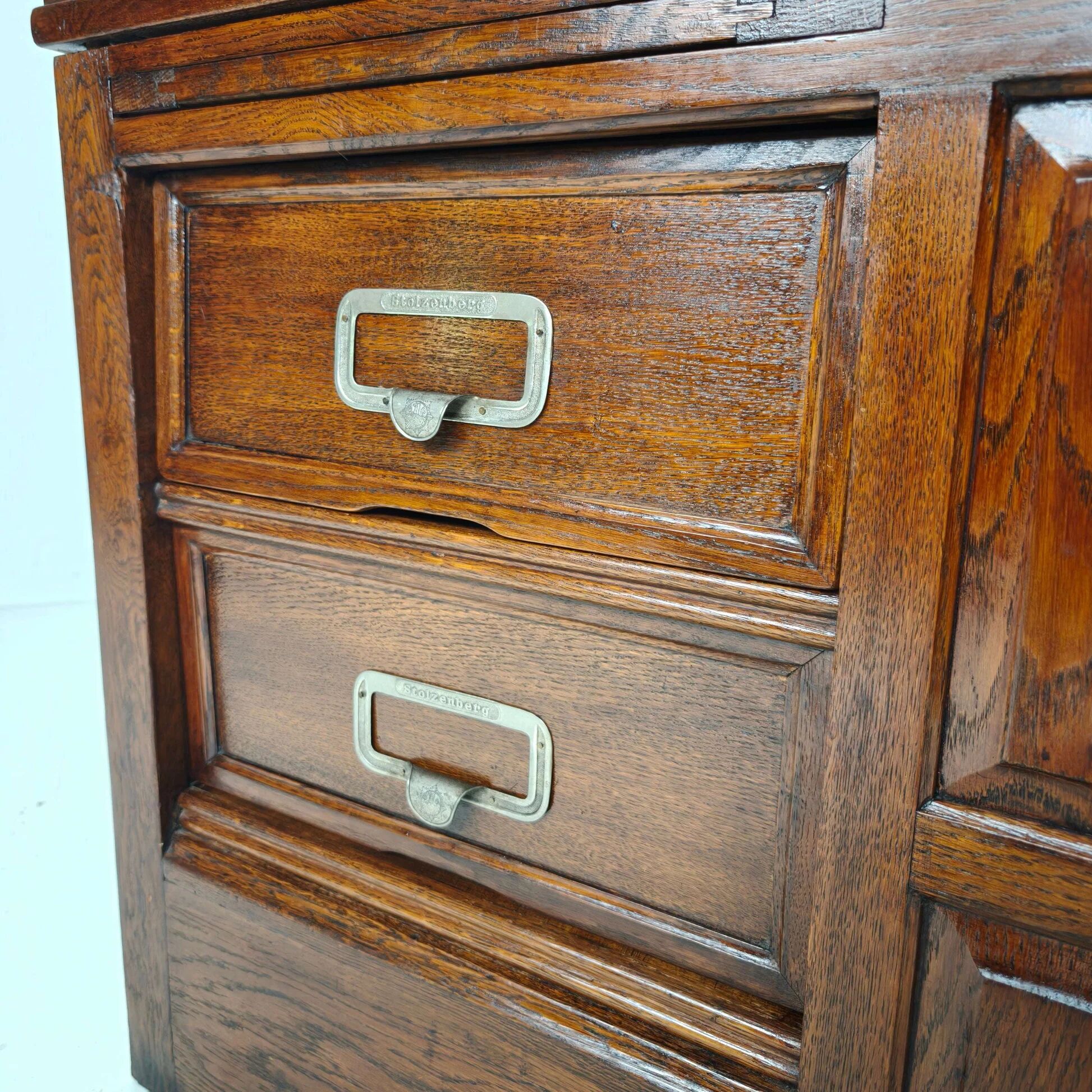 Antique oak writing desk by Stolzenberg – tambour roll top desk – c1880