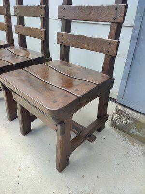 Set of 6 Brutalist Dining Chairs in Belgian Oak, 1965