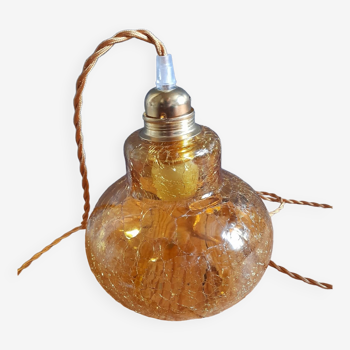 Suspension or portable lamp, amber cracked glass, so seventies