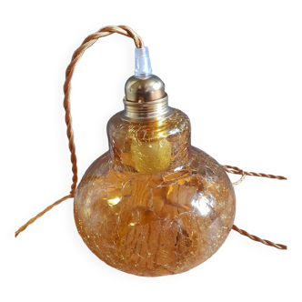 Suspension or portable lamp, amber cracked glass, so seventies