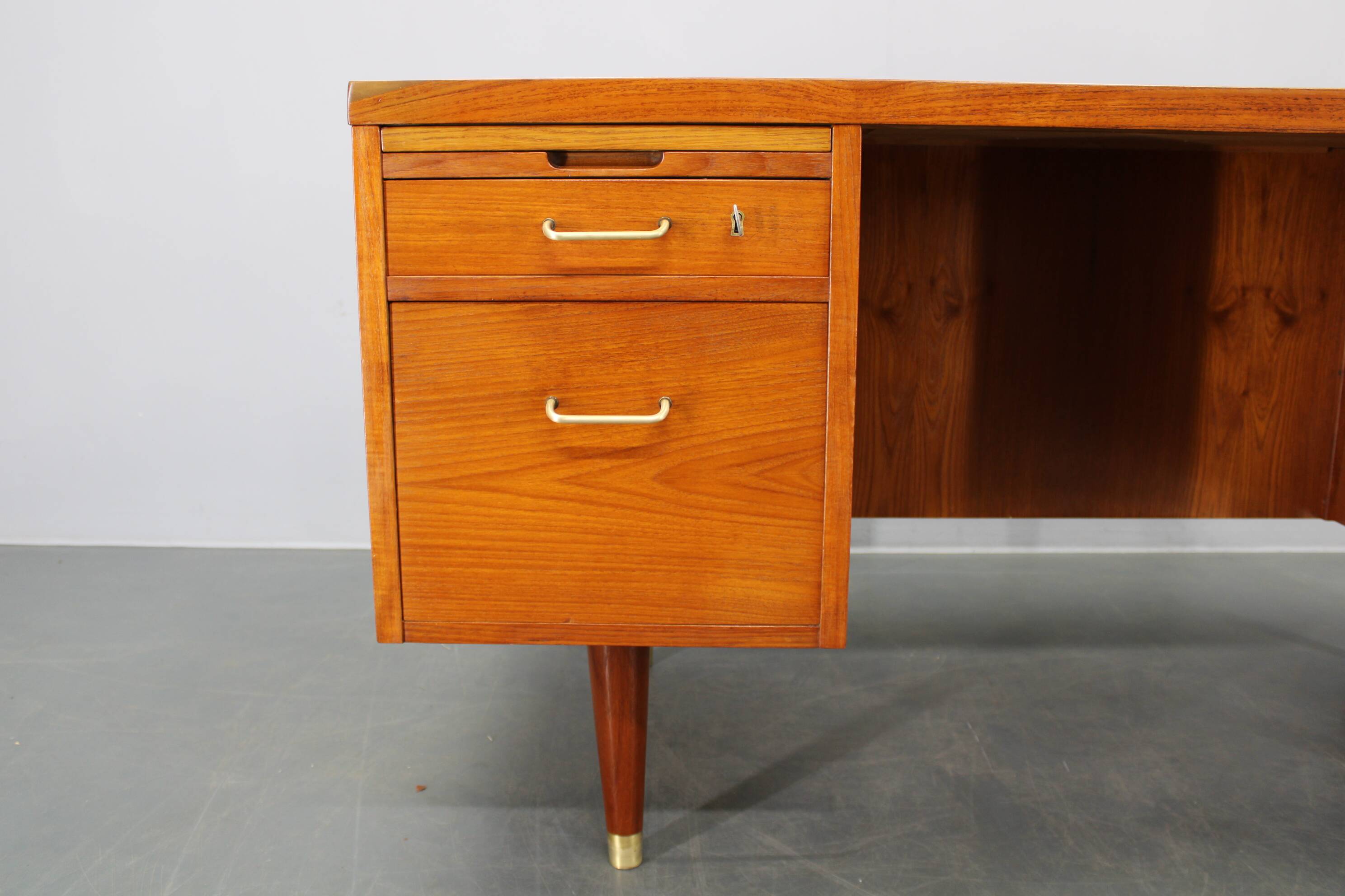 Mid-century Danish teak writing desk with brass details, 1960s
