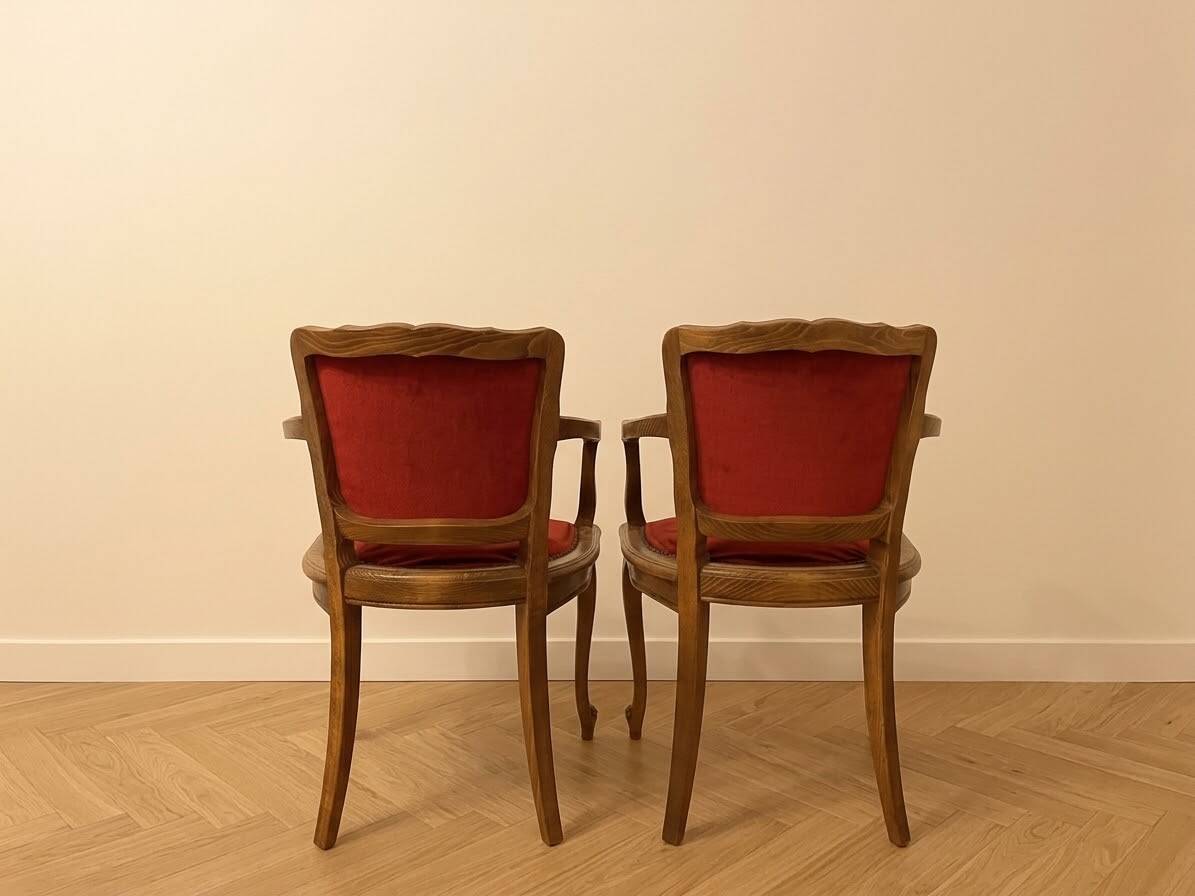 Pair of retro red velvet dining chairs