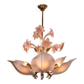 Lys rose, spectaculaire lustre de Murano par Franco Luce, 1970