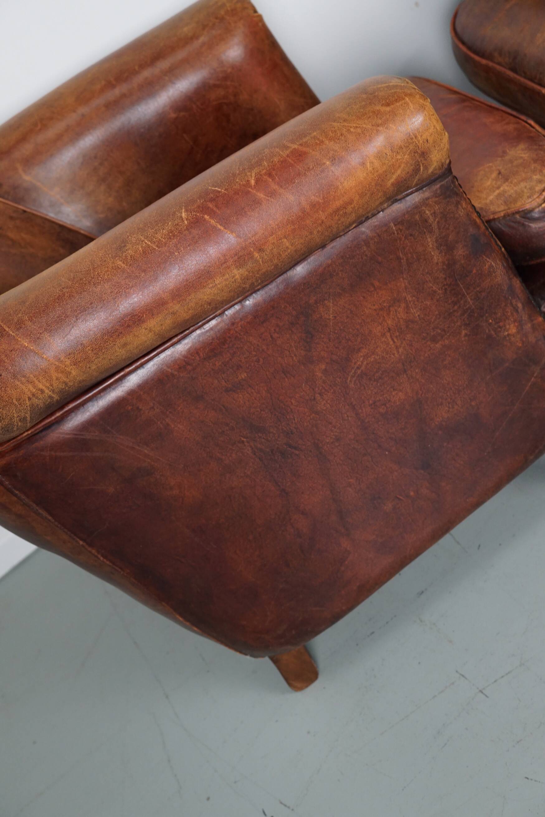 Fauteuil Club Vintage en Cuir Couleur Cognac, Pays-Bas, Set de 2