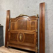 Louis XVI style Parisian center bed in marquetry and gilded bronze