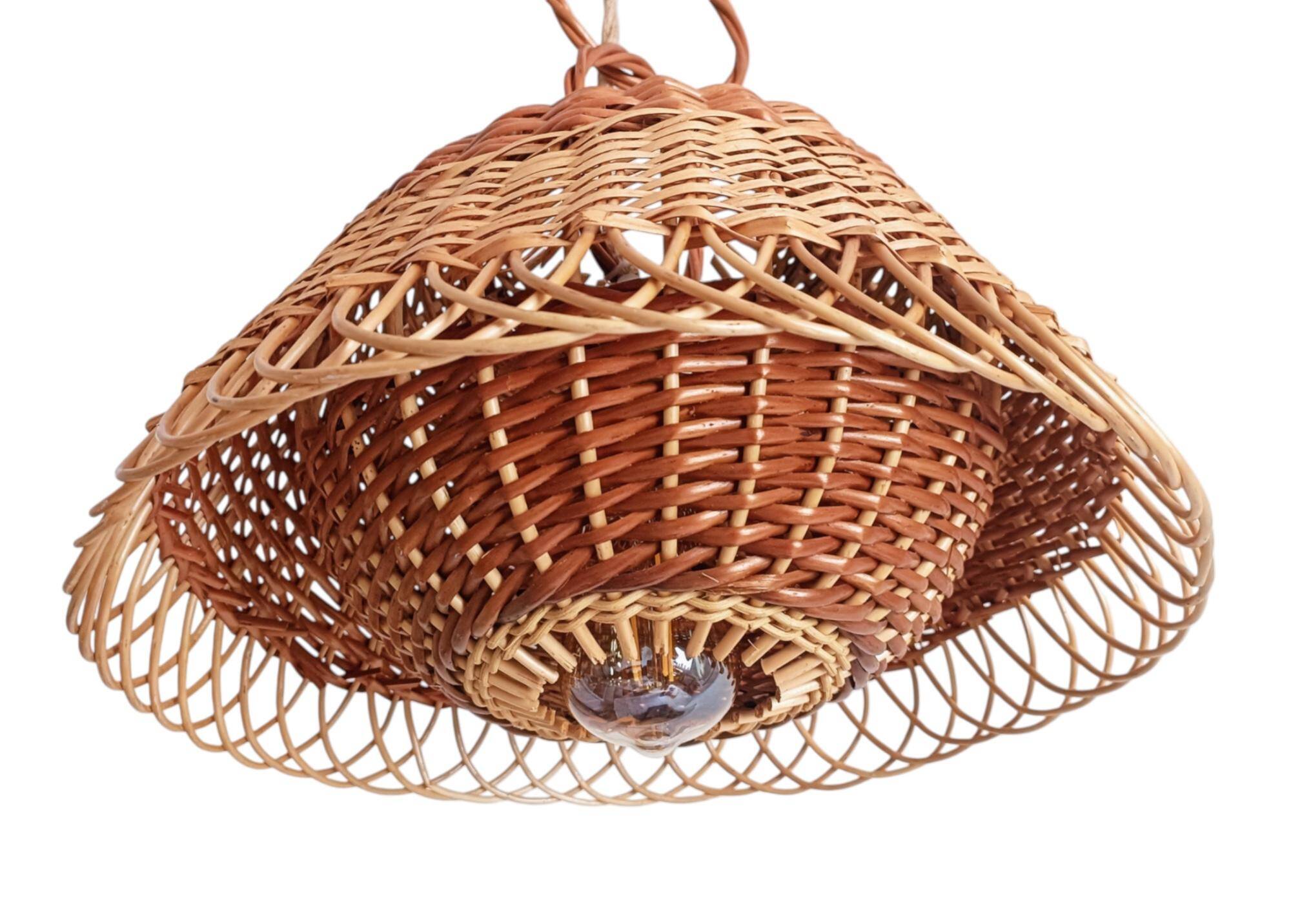 Rustic Mid-Century Wicker Pendant Lamp, Handwoven in Spain, c. 1960s