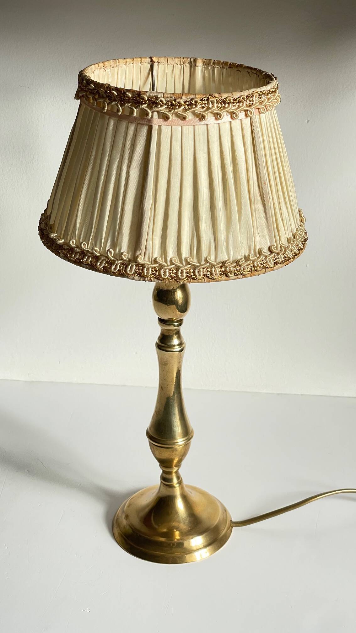 Solid brass lamp and antique lampshade